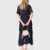 Metallic ruffled midi dress
