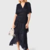 Metallic ruffled midi dress