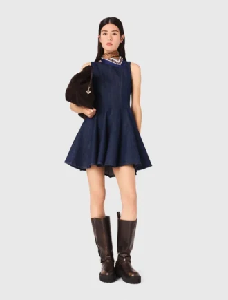 Mini denim dress with ruffles