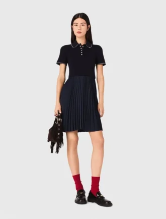 Mini pleated polo collar dress