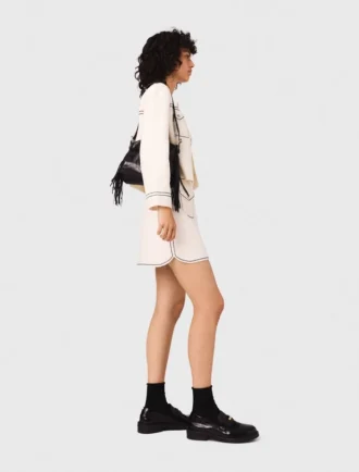 Mini topstitched knit skirt