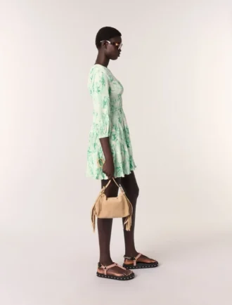 Patterned pleated mini dress