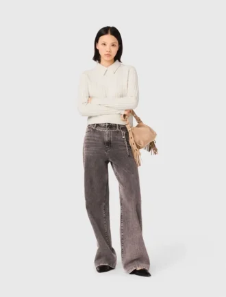 Pearl collar ribbed sweater