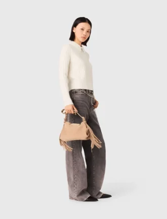 Pearl collar ribbed sweater