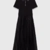 Pleated maxi dress with polo collar Pleated maxi dress with polo collar