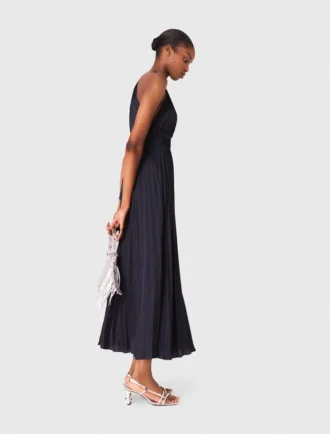 Pleated satin maxi dress