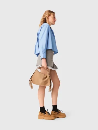 Pleated skirt with poplin details Pleated skirt with poplin details