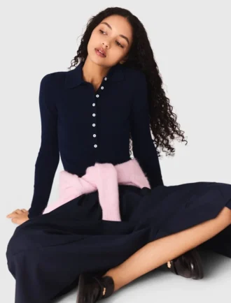 Polo collar ribbed sweater