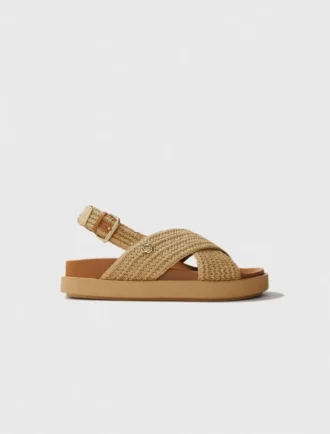 Raffia-effect flat sandals