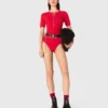 Ribbed knit short sleeve bodysuit Ribbed knit short sleeve bodysuit
