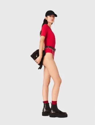 Ribbed knit short sleeve bodysuit