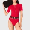 Ribbed knit short sleeve bodysuit Ribbed knit short sleeve bodysuit