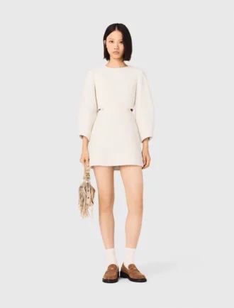 Short balloon-sleeve tweed dress