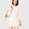 Short balloon-sleeve tweed dress
