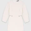 Short balloon-sleeve tweed dress