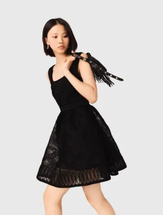 Short embroidered basket knit dress Short embroidered basket knit dress