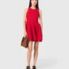 Short flared linen-blend dress
