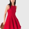 Short flared linen-blend dress
