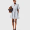 Short patterned linen-blend dress