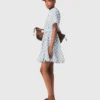 Short patterned linen-blend dress