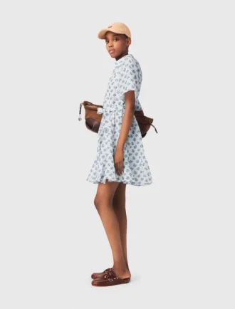 Short patterned linen-blend dress