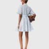Short patterned linen-blend dress