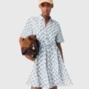 Short patterned linen-blend dress