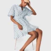 Short patterned linen-blend dress