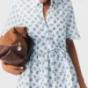 Short patterned linen-blend dress