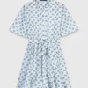 Short patterned linen-blend dress