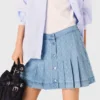 Short pleated denim skirt with strass Short pleated denim skirt with strass