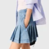 Short pleated denim skirt with strass Short pleated denim skirt with strass