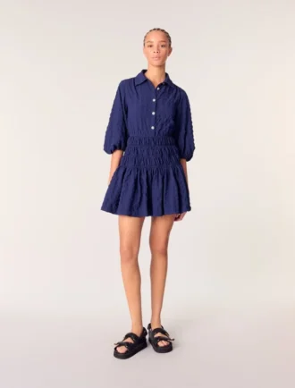 Short satin-effect pleated dress