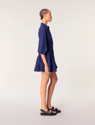 Short satin-effect pleated dress