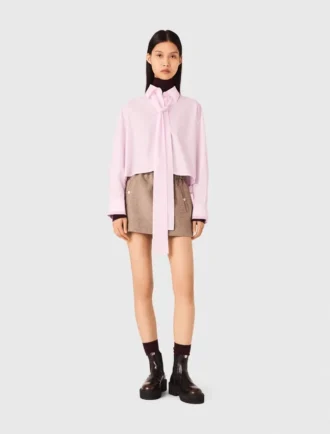 Short shirt with pussy bow