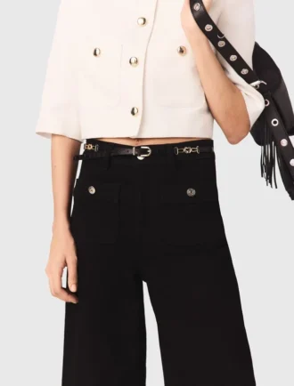 Slim croc-effect leather belt