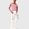 Striped knit top with boat neck