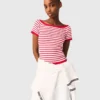Striped knit top with boat neck