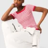 Striped knit top with boat neck