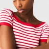 Striped knit top with boat neck
