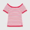 Striped knit top with boat neck