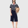 Striped polo with rhinestone collar