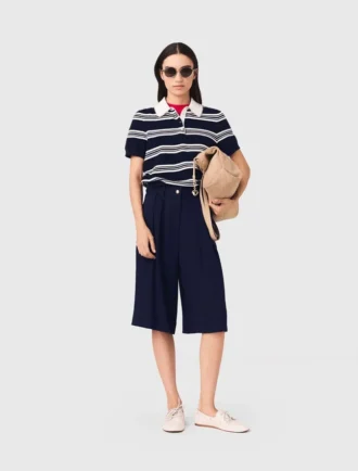 Striped polo with rhinestone collar