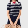 Striped polo with rhinestone collar
