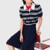 Striped polo with rhinestone collar
