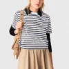 Striped rhinestone flower T-shirt Striped rhinestone flower T-shirt