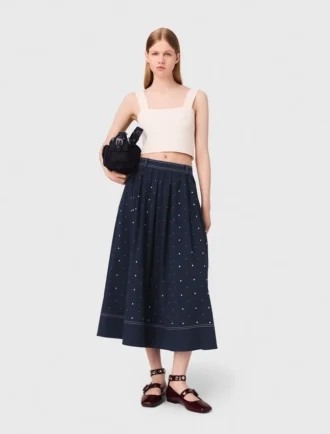 Studded flared cotton skirt