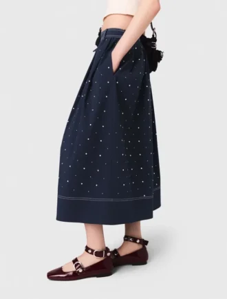 Studded flared cotton skirt