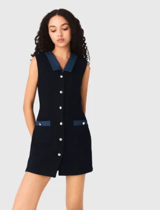 Tweed dress with denim details