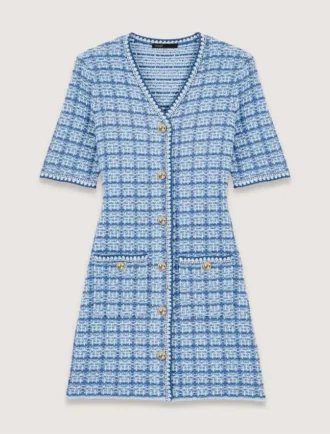 Tweed-effect knit mini dress